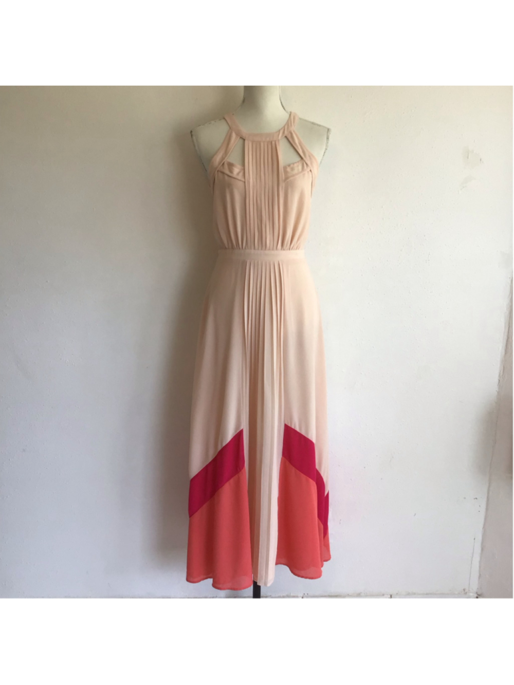 Adelyn Rae Women Elegant Pleated Maxi Dress Size S Beige Pink Colorblock